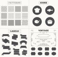 Chief hat cooking pan icons Fish and chicken N5