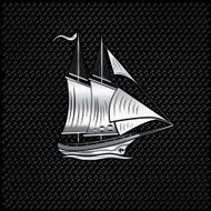 silver sailing ship on metal background