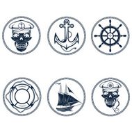 vintage labels with boat captain skull wheel anchor and lifebuoy N2