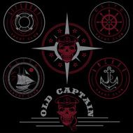 vintage labels with boat captain skull wheel anchor and lifebuoy N3