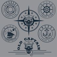 vintage labels with boat captain skull wheel anchor and lifebuoy N5
