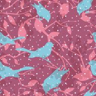 Seamless winter vector pattern with birds and tree branches