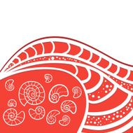Red Seashell illustration postcard