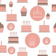 Birthday Cake Flat Seamless Pattern Background Vector Illustrati