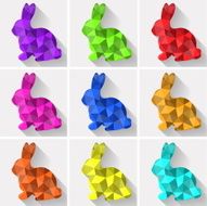 Flat design polygon of golden Easter Bunny Vector illustration N2