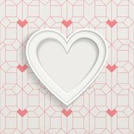 White frame in heart shape and geometric pattern on background