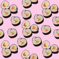 Seamless pattern with set of sushi rolls
