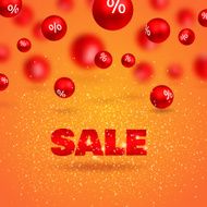 Sale poster 3d red balls with percents on orange background