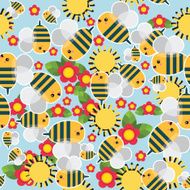 Cute bee with flowers seamless
