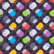 Seamless pattern with the colored coffee mugs