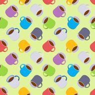 Seamless pattern with the colored coffee mugs N2