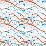 Floral seamless pattern Abstract waves with leaves eco nature background N29