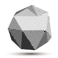 Complicated abstract grayscale 3D striped shape vector digital
