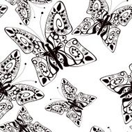 Beautiful seamless background of butterflies black and white N2