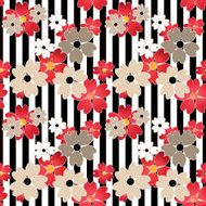 Seamless cute cartoon flowers pattern on striped background N2