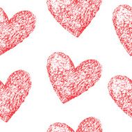 Red hearts seamless pattern Vector hand drawn illustration