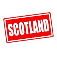 Scotland white stamp text on red backgroud