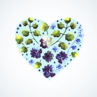 Watercolor blue flowers heart