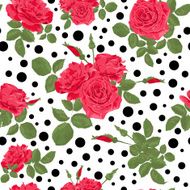 Seamless flowers of red roses pattern with dots