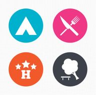 Food hotel camping tent and tree signs N4