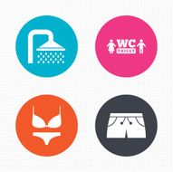 Swimming pool icons Shower and swimwear signs N9