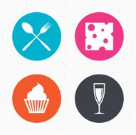 Food icons Muffin cupcake symbol Fork spoon N3