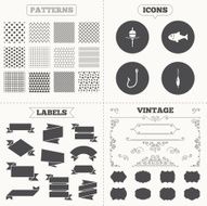 Fishing icons Fish with fishermen hook symbol N10