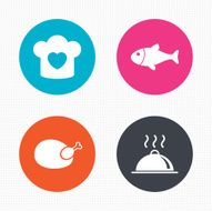 Chief hat cooking pan icons Fish and chicken N6