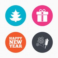 Happy new year sign Christmas tree and gift box N14