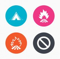 Tourist camping tent sign Fire flame icons N7