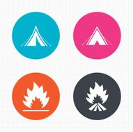 Tourist camping tent signs Fire flame icons N7