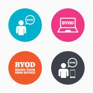 BYOD signs Human with notebook and smartphone N4