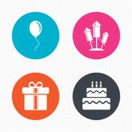 Birthday party icons Cake and gift box symbol N7
