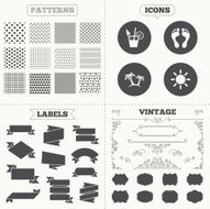 Beach holidays icons Cocktail human footprints N9