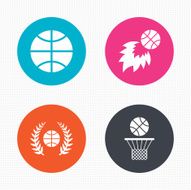 Basketball icons Ball with basket and fireball N4
