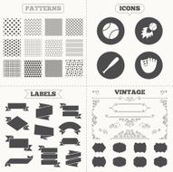 Baseball icons Ball with glove and bat symbols N19