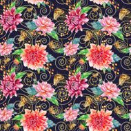 Vector seamless pattern with red dahlia