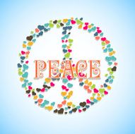 Image with peace sign filled hearts and text