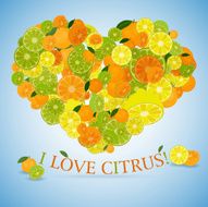 Heart made of different citrus with the text below