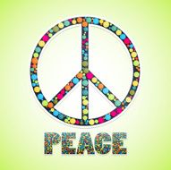 Image with peace sign filled circles and text below
