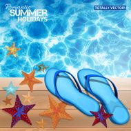 summer background with blue flip-flops