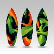 Vector Surfboards Design Template with Abstract Graffiti Pattern