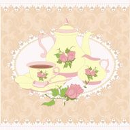 Cup and milk jug in a lace frame