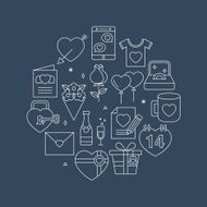 valentine&#039;s day line icon circle set