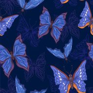 Vintage Seamless Pattern with Blue Butterflies