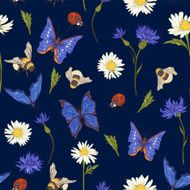 Summer Vintage Seamless Pattern with Blooming Chamomile N2