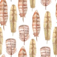 Watercolor feathers seamless pattern