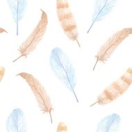 Watercolor feathers seamless pattern N2