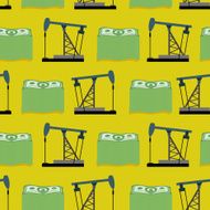 Oil rig and a bundle of money seamless pattern