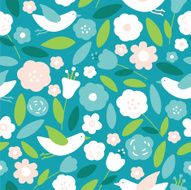 Awesome seamless pattern made of cute birds on flowers N2